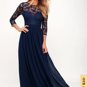 Lulus navy floor length dress with lace up back